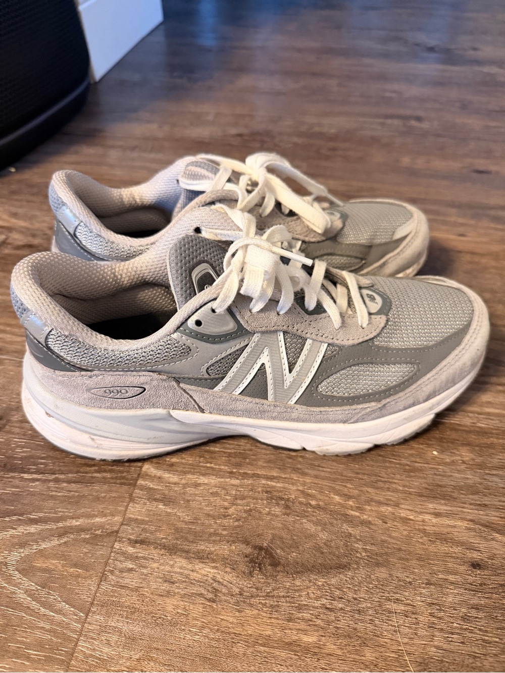 New Balance Women’s Gray and White Mesh Suede Sneakers